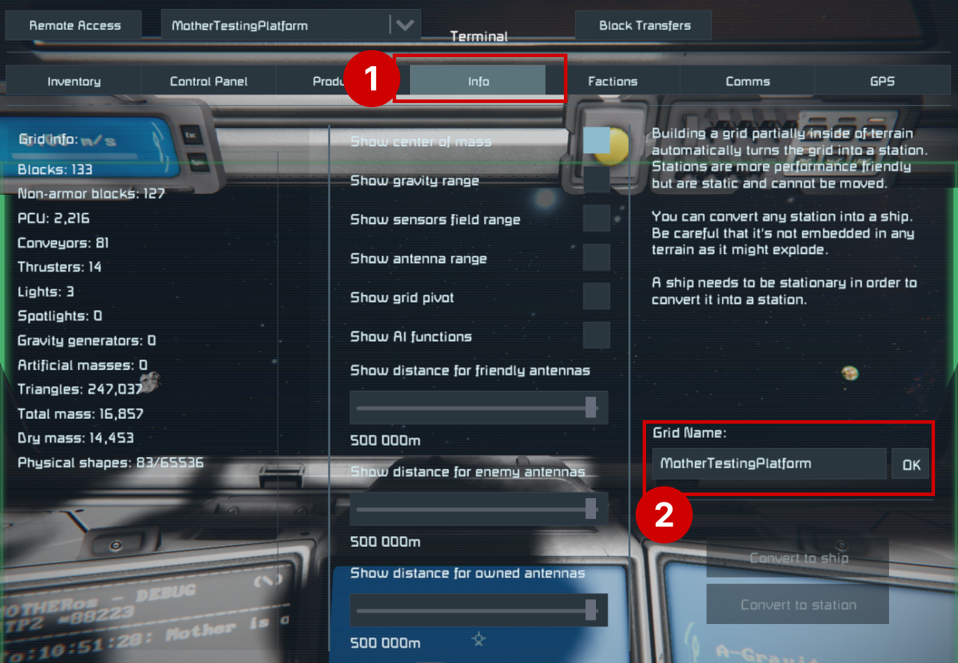 Terminal Info tab